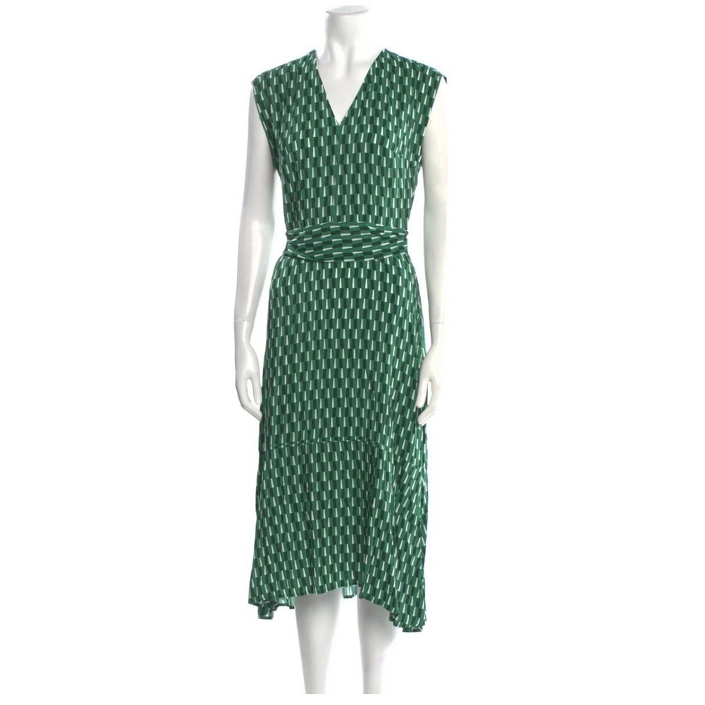 CEFINN Matilda Belted Green Printed Midi Dress Size USA 2